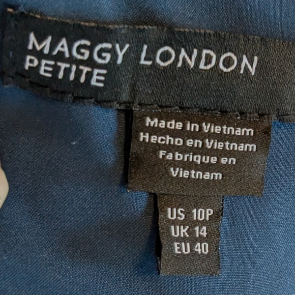 Maggy London Embroidered Teal Midi Dress with V-Neck and Flutter Sleeves Sz. 10P - Picture 7 of 11